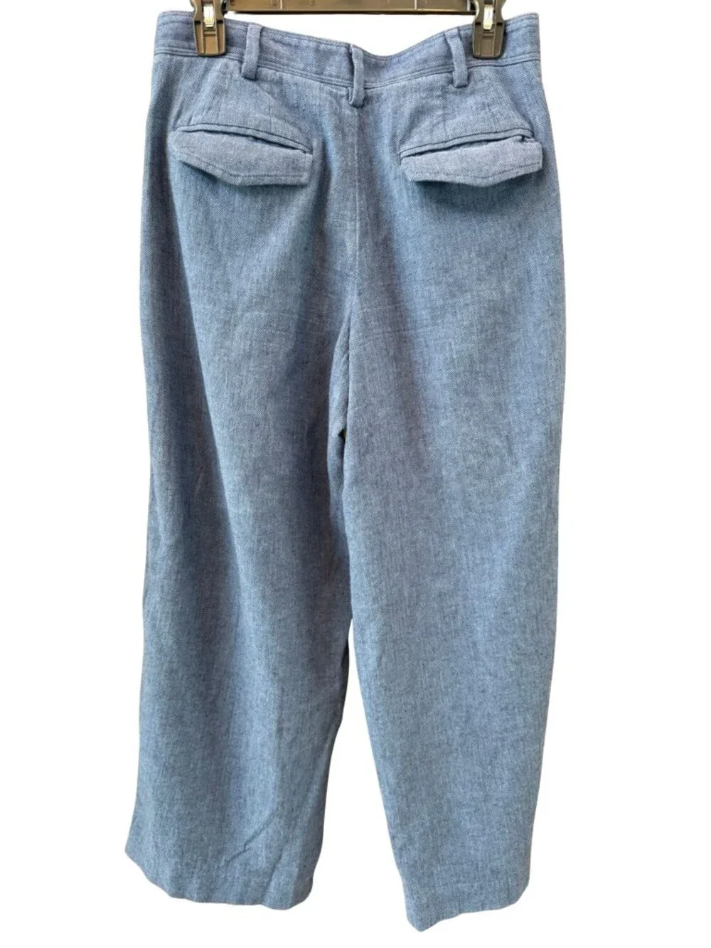 Banana Republic Linen Blend Wide Leg Pants Petite 8 Blue Herringbone High Rise